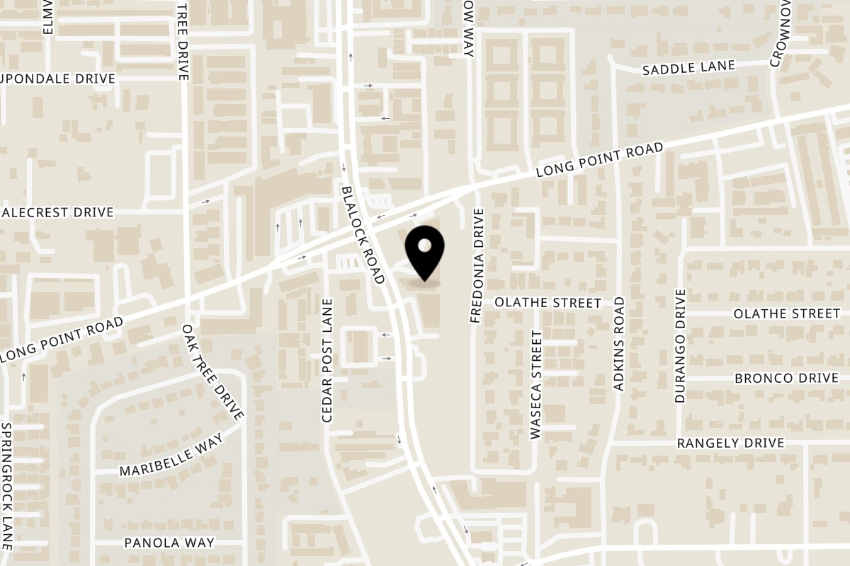Map showing the location of Chilangos Brothers Taco Shop on 9355 Long Point Rd Ste K in Houston